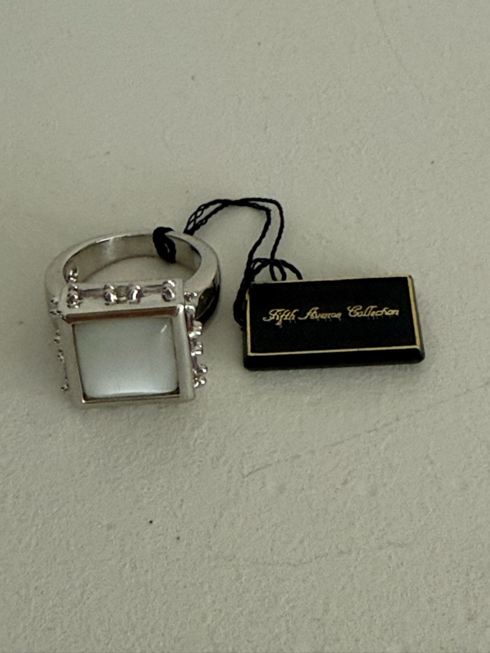 Saks Fifth Avenue Silver-Tone Ring with White Square Center